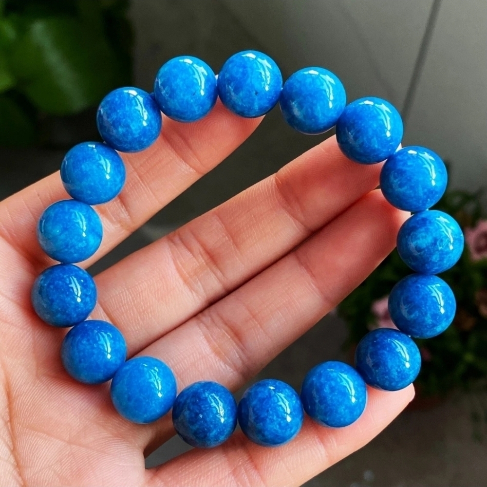 11.5mm Natural Light Blue Apatite Crystal Gemstone Beaded Stretch Bracelet NEW